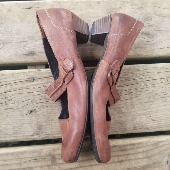 Vintage 90s y2k Paul Green Brown Nubuck Suede Leather Square Toe Mary Jane Heels - Picture 5 of 10